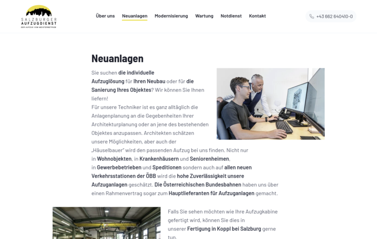 Website Salzburger Aufzugdienst