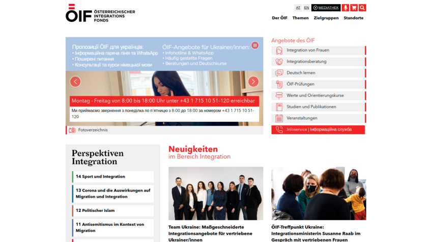 Österreichischer Integrationsfonds Website Startseite