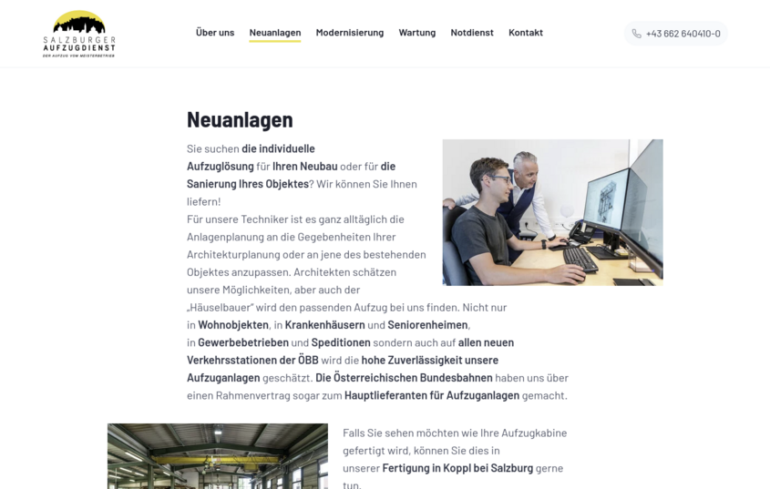 Website Salzburger Aufzugdienst